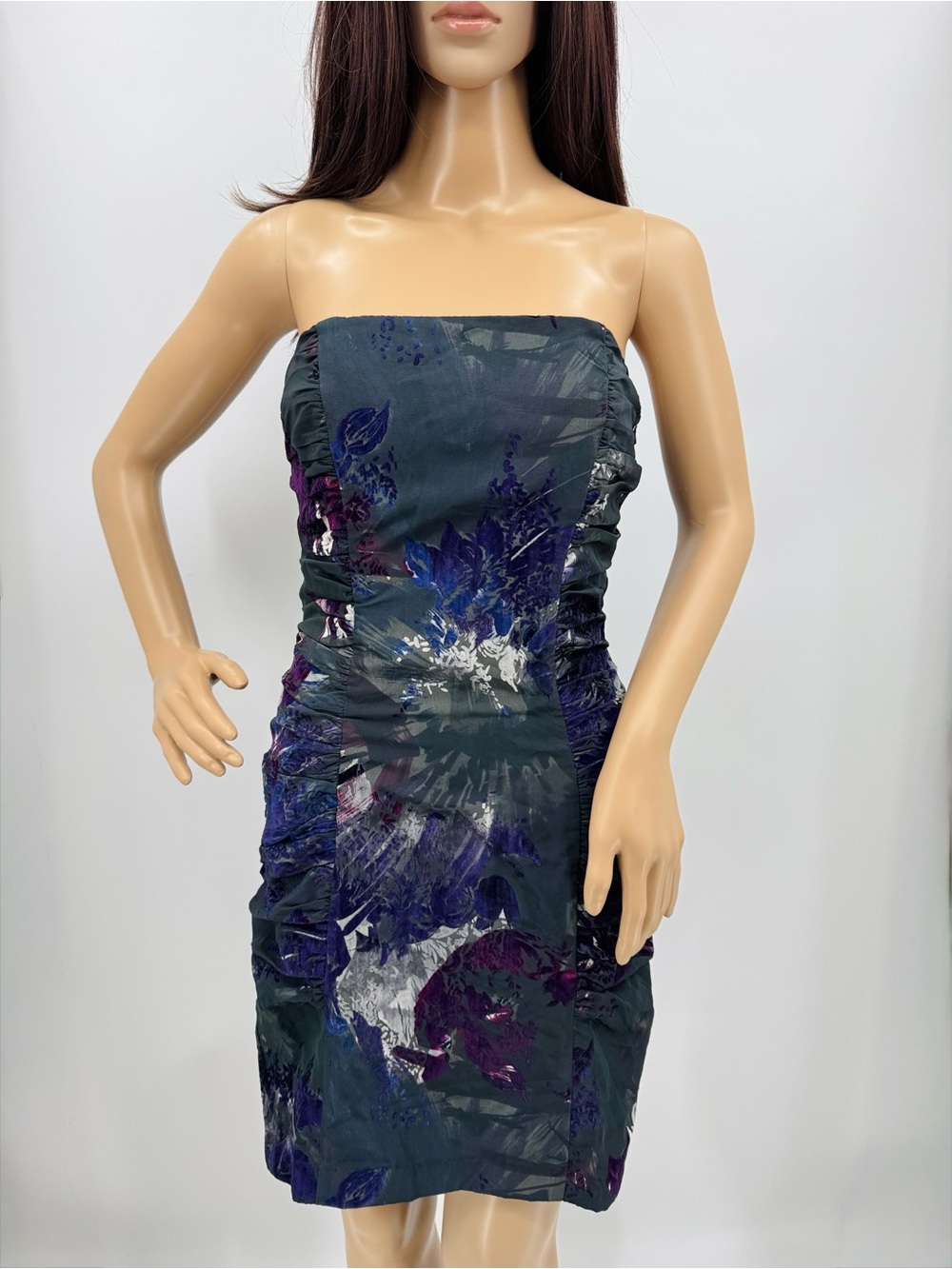 Betsey Johnson Burnout Velvet Taffeta Strapless Bustle Boned Corset Party Dress